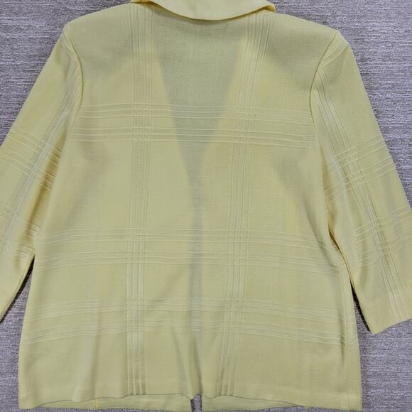 Misook Knit Sweater Jacket PM Petite Yellow Plaid Double Breasted 3/4 Sleeve - Picture 14 of 16